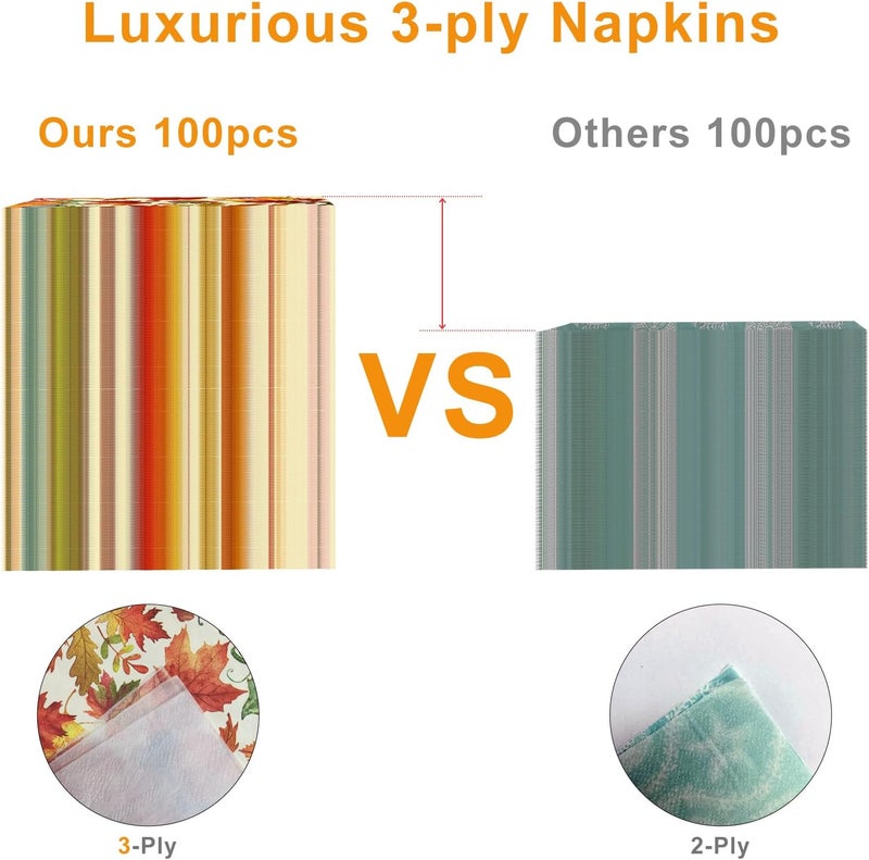 Tbsone Fall and Thanksgiving Paper Napkins Disposable: Guest Dinner Hand Towels, Cocktail Party Decorations, Autumn Maple Leaves and Pumpkin Pattern (4.3x7.9 Inches, 100, Count) - Image 4